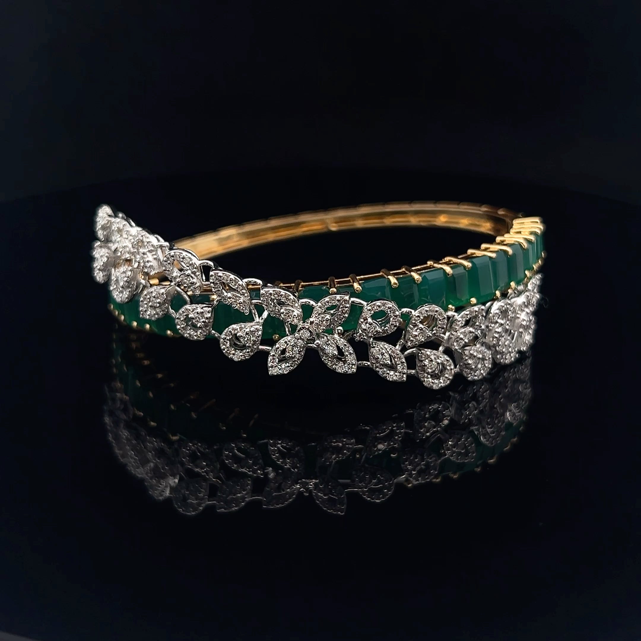 Floral Vine Green Stone Baguette Bracelet