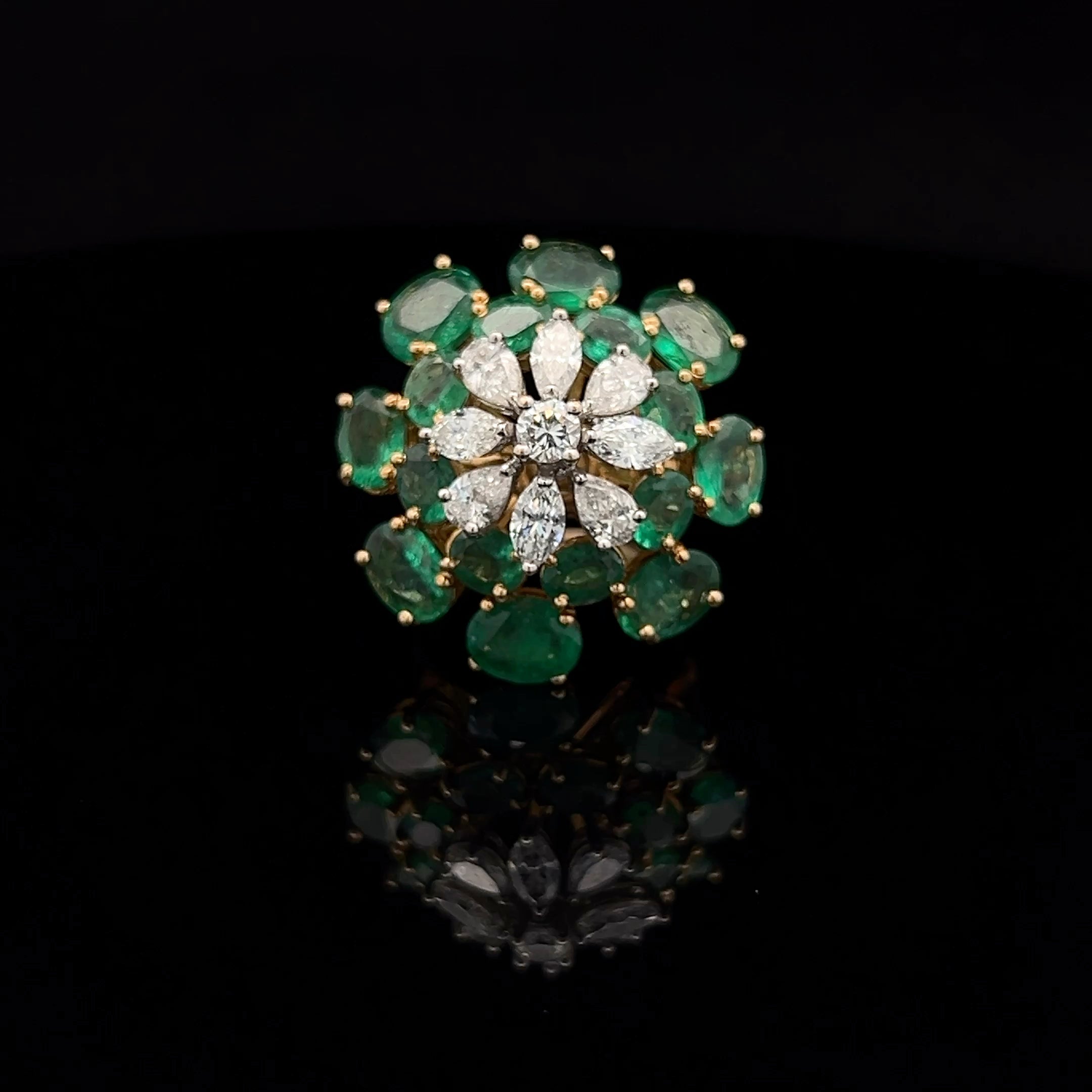 Diamond Flower Emerald Halo Ring