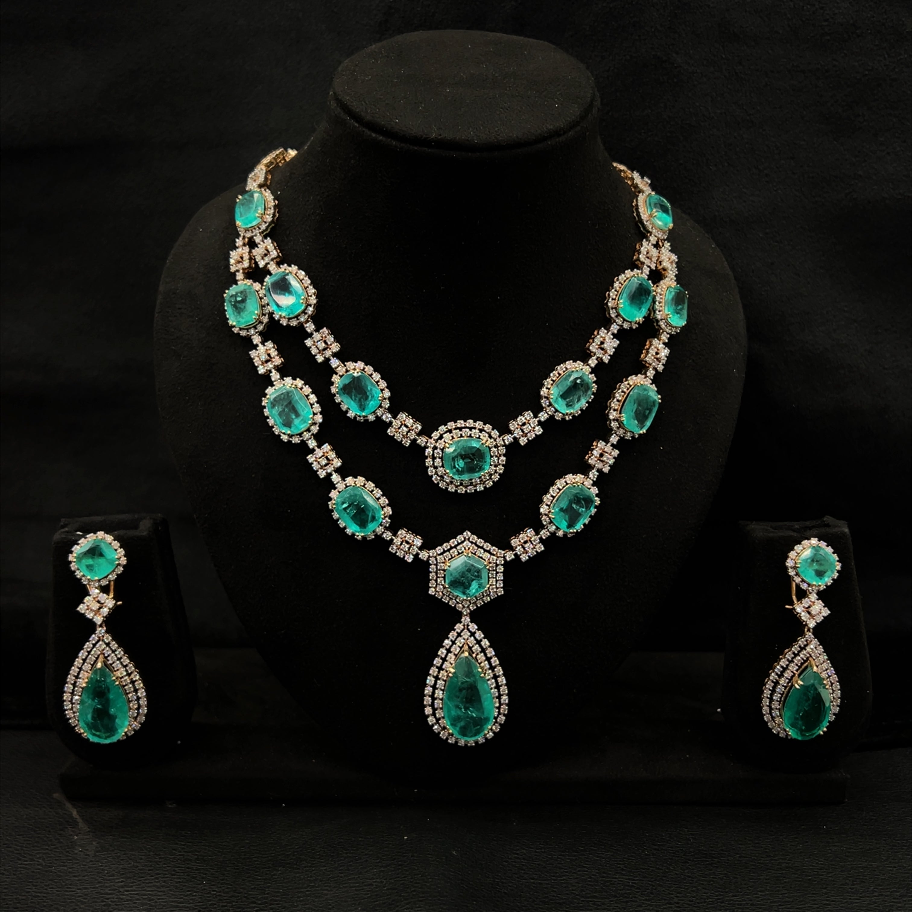 Majestic Two Layered Emerald Necklace Set